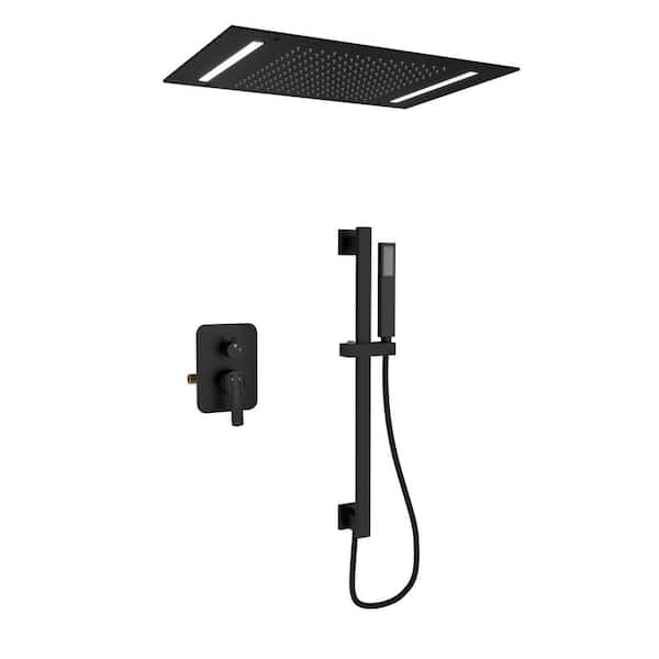 Single Handle 2-Spray Ceiling Mount 64-Color Mood Lighting Shower Faucet 2.5 GPM with Pressure Balance in Matte Black