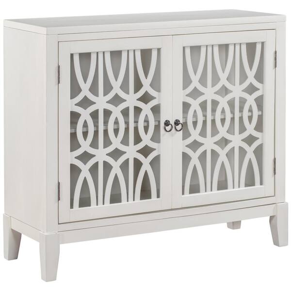 aisword Cream White Wood Accent Buffet Sideboard Storage Cabinet with Doors and Adjustable Shelf, Entryway Kitchen Dining Room