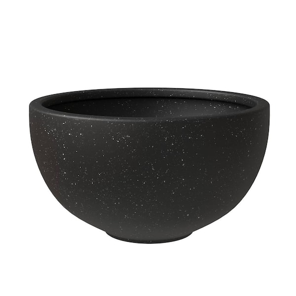 Iris Round Planter Pot in Fiberstone Modern Indoor Outdoor Clay Flower Plant Pot with Drainage (12 in. Height, Black)
