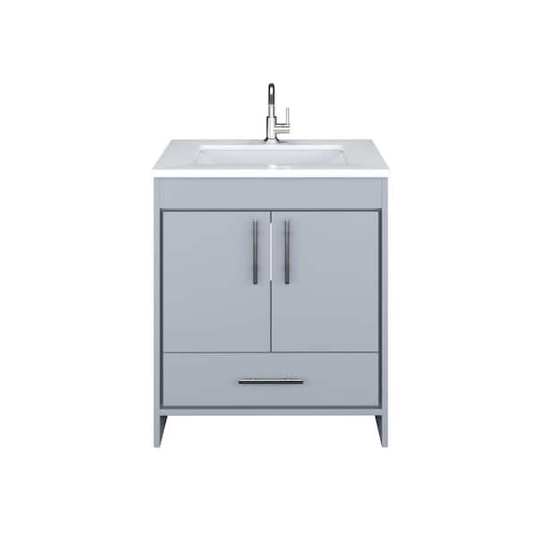 VOLPA USA AMERICAN CRAFTED VANITIES Capri 30 in. W x 22 in. D Bathroom Vanity in Gray with Microstone Vanity Top in White with White Basin