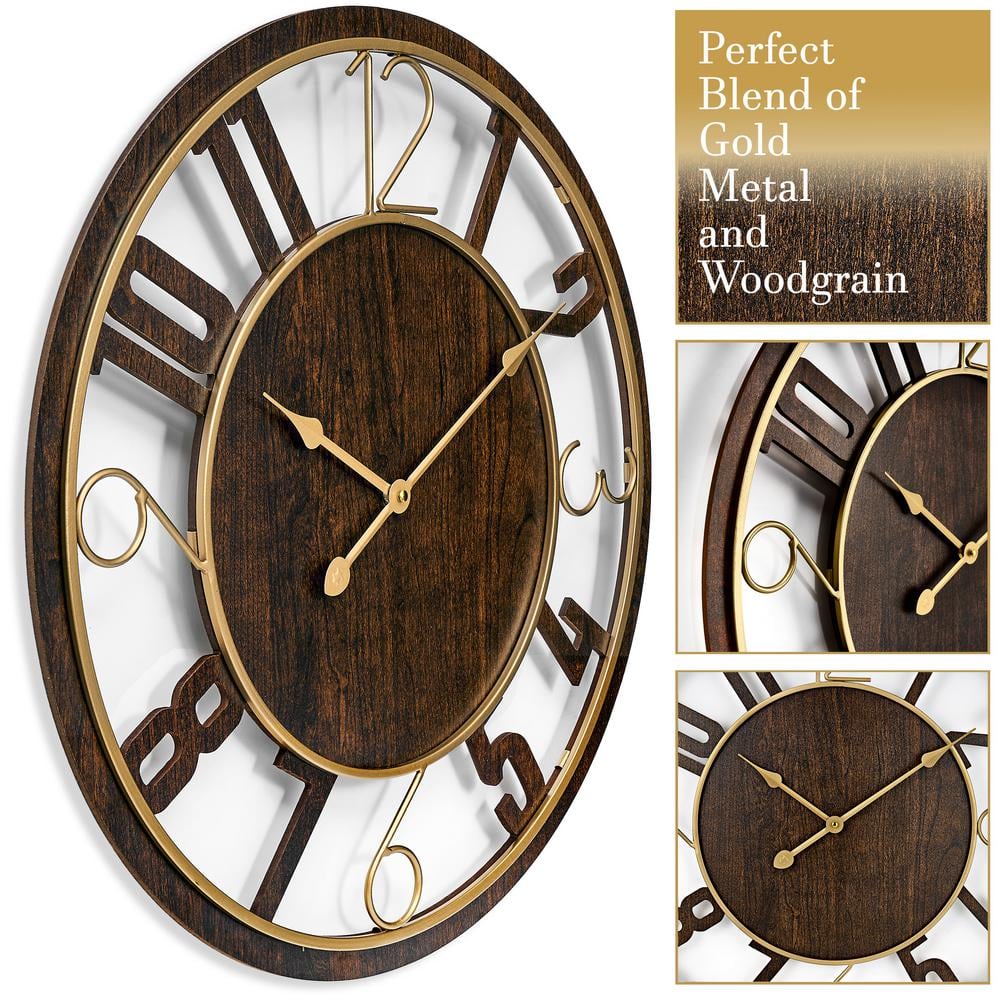 Sorbus 24" Brown Wooden Oversized Wall Clock