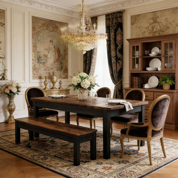 BYBLIGHT Roesler 3-Piece Rectangle Dark Brown Wood Top Dining