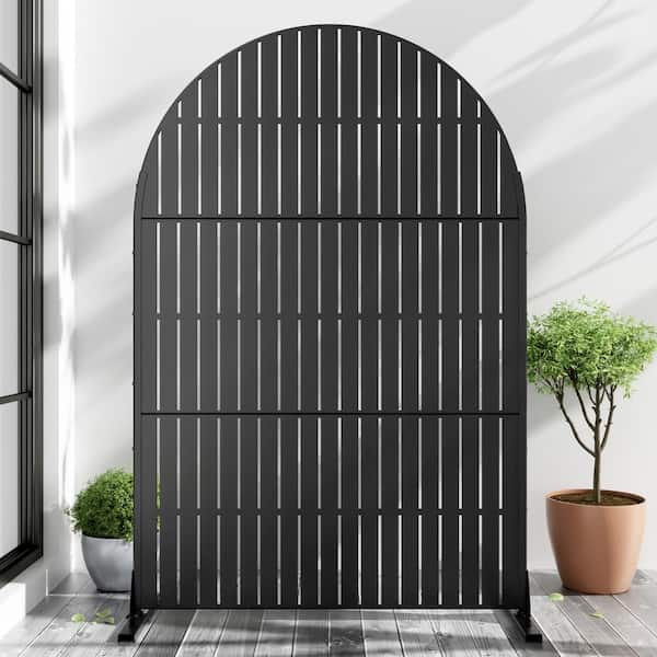 Lirago 72 in. x 47 in. Arched-Top Black Privacy Screen Galvanized ...