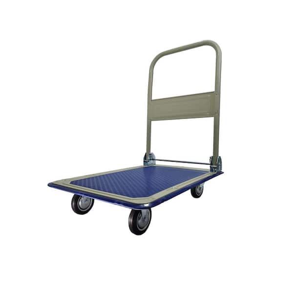 Otryad 10 cu. ft. Steel Garden Cart, 330 lbs. Capacity Hand Flatbed Cart, Dolly Folding Moving Push Heavy Duty Cart in Blue