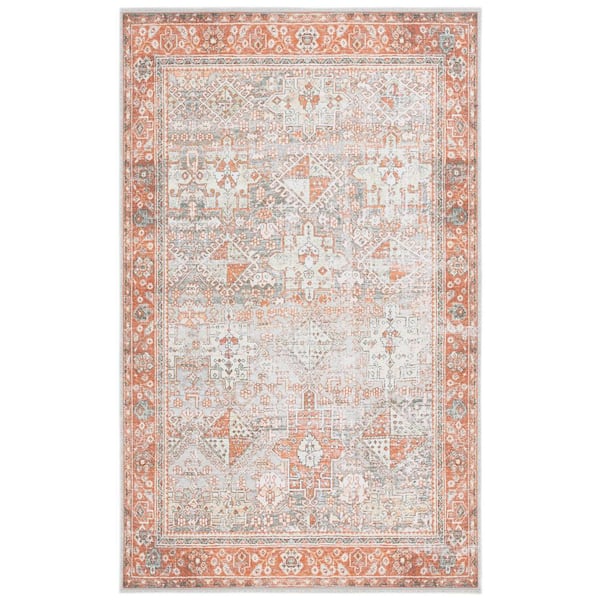 SAFAVIEH Arizona Rust/Sage 5 ft. x 8 ft. Distressed Border Ornate Machine Washable Area Rug