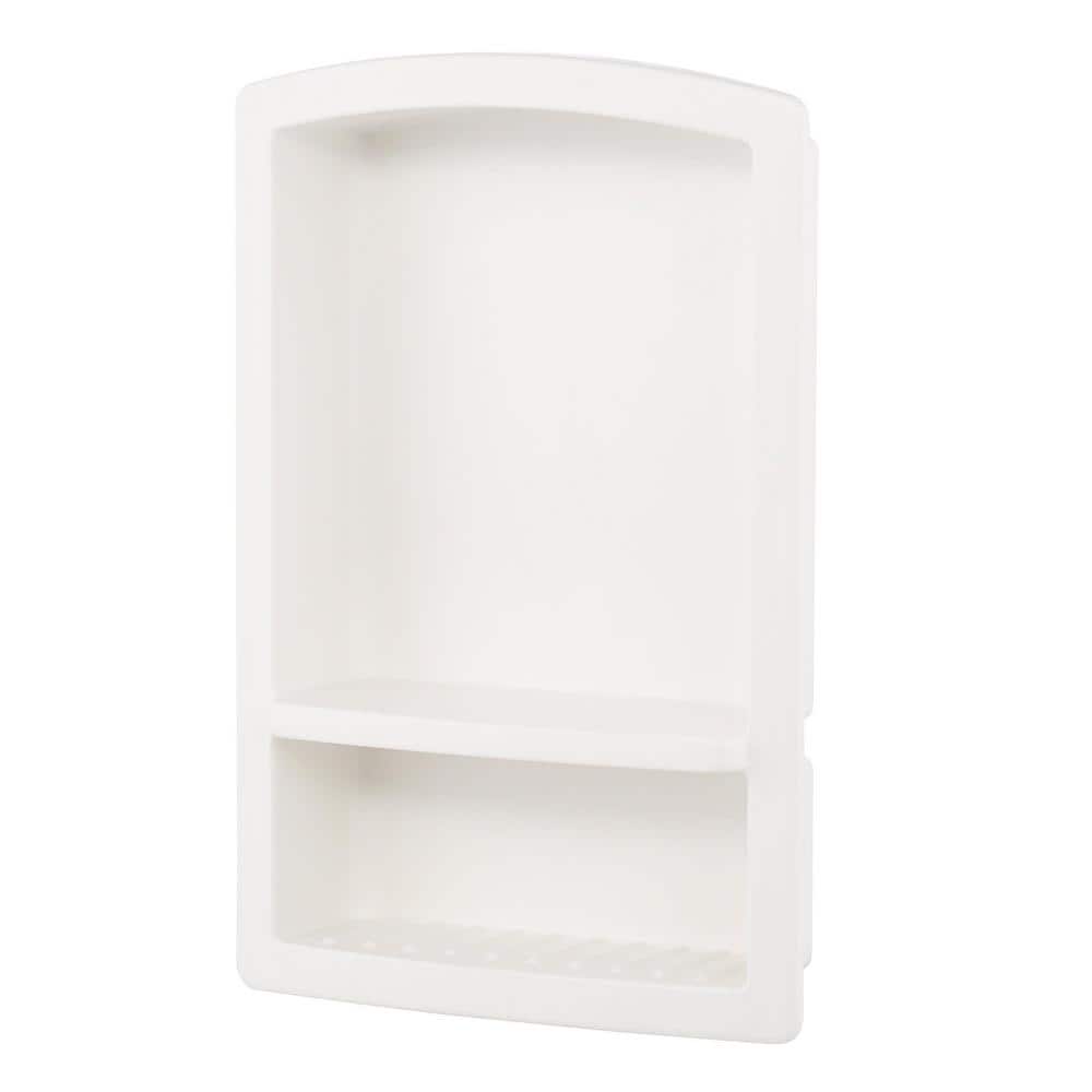 White Solid Surface Recessed Shower Shelf with Soap Dish