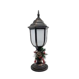 7.28 in. x 6.3 in. x 18.7 in. Brushed Bronze Finish Plastic Lantern with Fireglow LED, 6-Hour tTimer