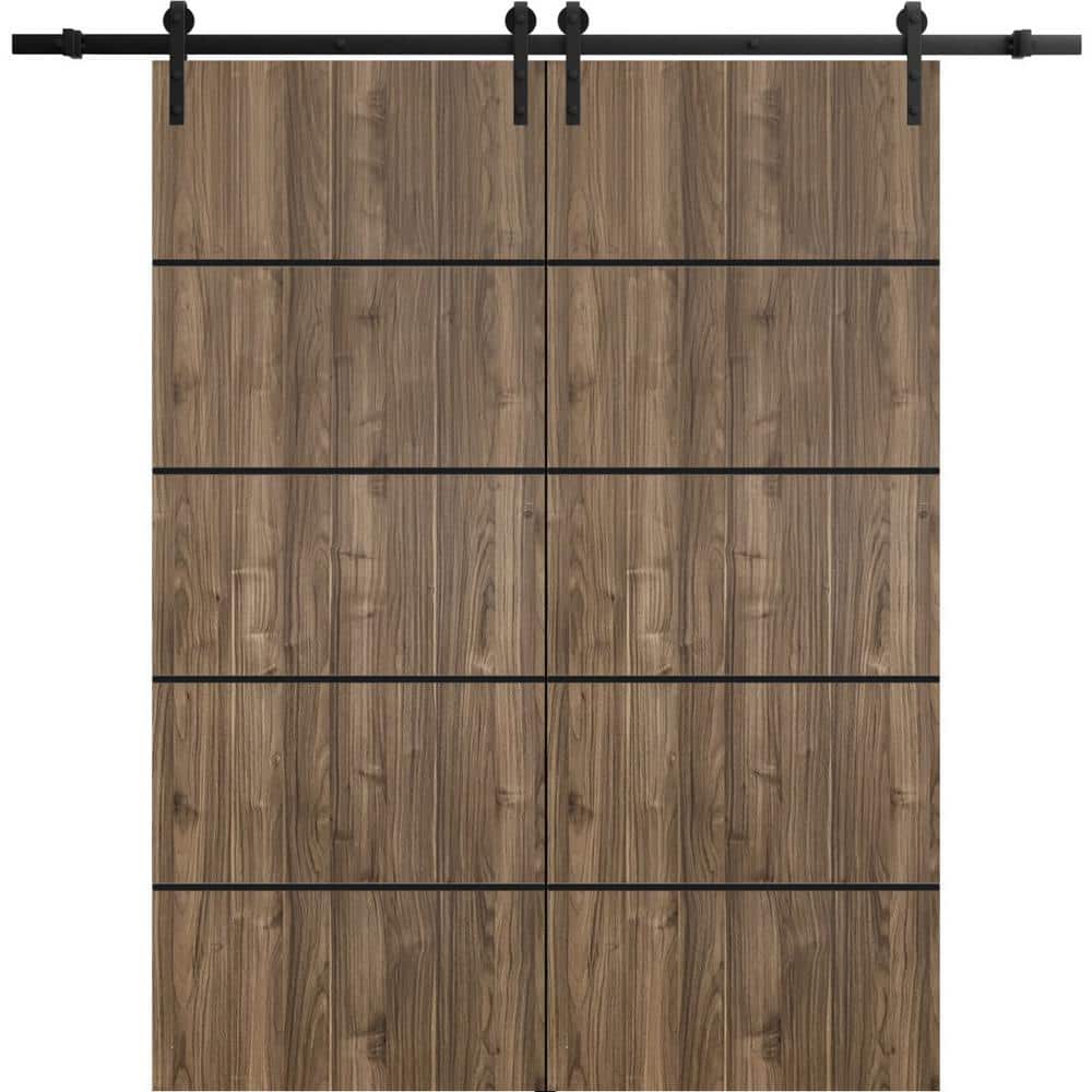 Assemble Required 18 in. x 96 in. 2-Panel Walnut Solid Wood with Honeycomb Sliding Barn Door with Hardware Kit price history on PriceWatchPro