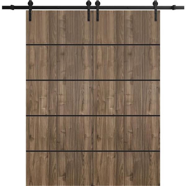 Sartodoors 24 in. x 80 in. 2 Panel Walnut Solid Wood with Honeycomb Sliding Barn Door with Hardware Kit