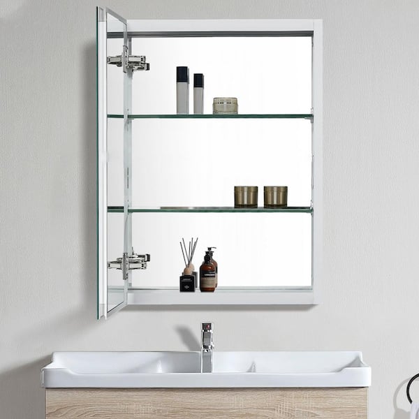 Satico 20 in. W x 26 in. H Rectangular White Aluminum Recessed/Surface Mount Medicine Cabinet with Mirror
