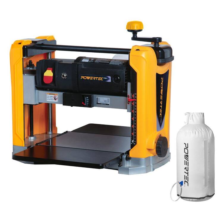 ?POWERTEC 15 Amp 13 in. Benchtop Thickness Planer 3-Blade with 4 in. Clear Dust Port, 30 Micron Dust Collector Bag 4 in. Key Clamp