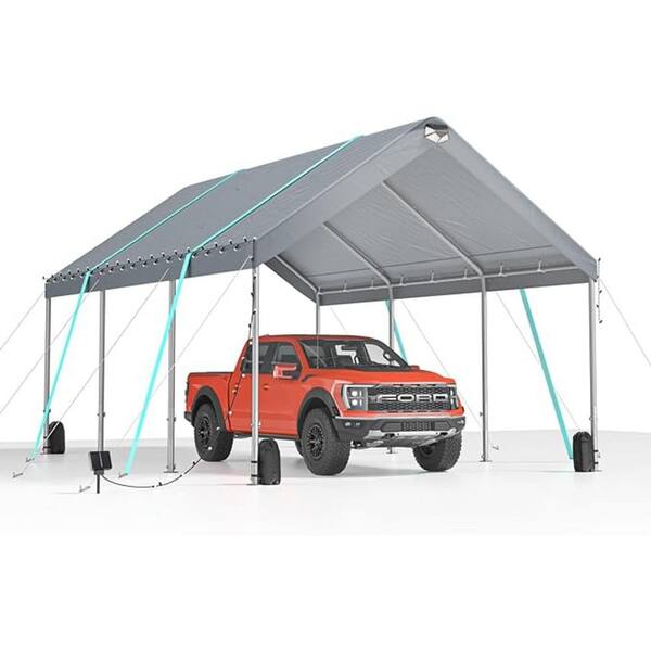 12 ft. W x 20 ft. D Metal Carport Gray Roof Adjustable Peak Height