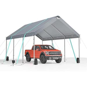 12 ft. W x 20 ft. D Metal Carport Gray Roof Adjustable Peak Height Heavy-Duty Portable Garage Canopy, Vehicle Protection