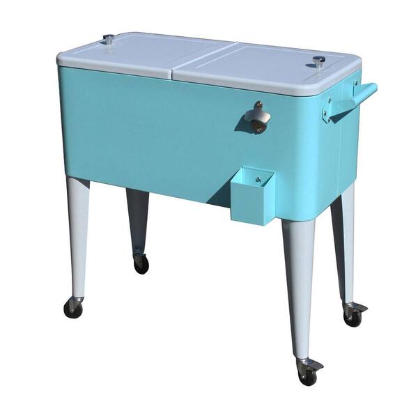 Permasteel 80 Qt. Rolling Patio Cooler Turq in White