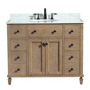 Vleaf 42 in. W x 22 in. D x 34.5 in. H Single Sink Bath Vanity Cabinet in Weather Fir with Carrera Marble Top