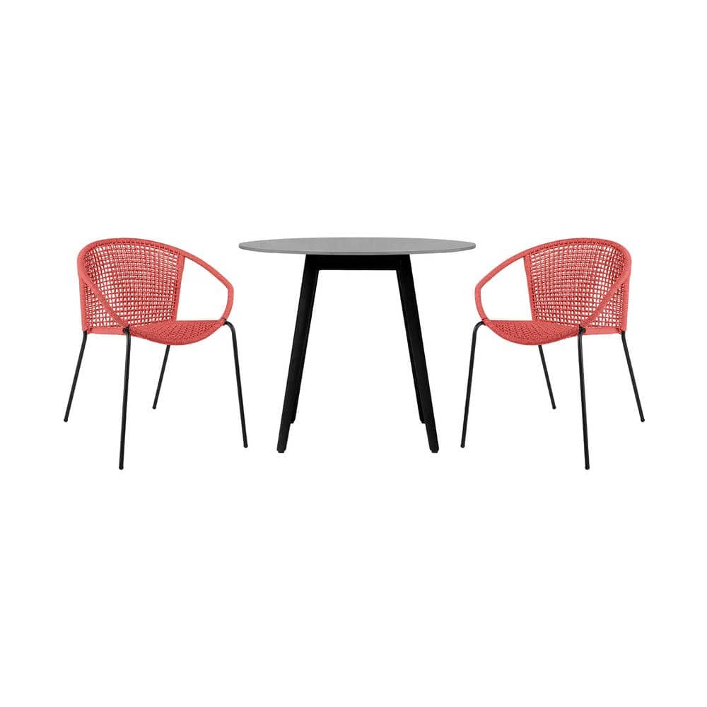 Sydney and Snack Brick Red 3-Piece Wood Round Outdoor Dining Set