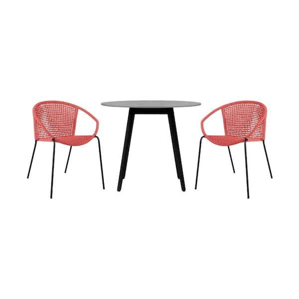 Armen Living Sydney and Snack Brick Red 3-Piece Wood Round Outdoor Dining Set