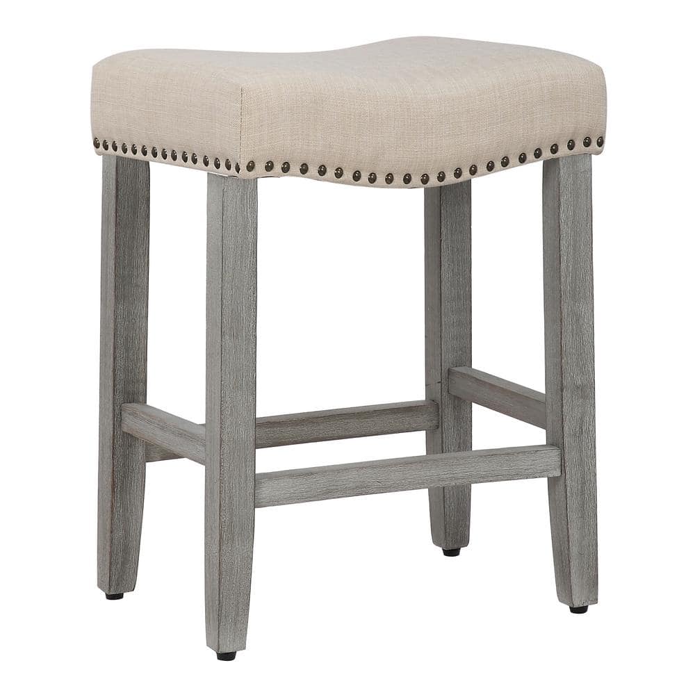 Beige 24" High Backless Saddle Wood Counter Stool