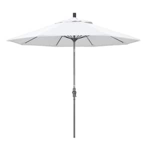 9 ft. Hammertone Grey Aluminum Market Patio Umbrella with Collar Tilt Crank Lift in Natural Sunbrella
