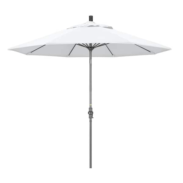 California Umbrella 9 ft. Hammertone Grey Aluminum Market Patio Umbrella with Collar Tilt Crank Lift in Natural Sunbrella