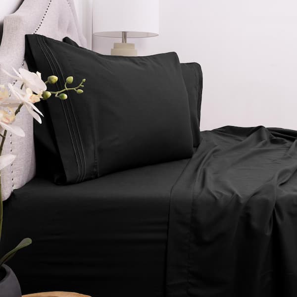 1800 Series 4-Piece Black Solid Color Microfiber King Sheet Set