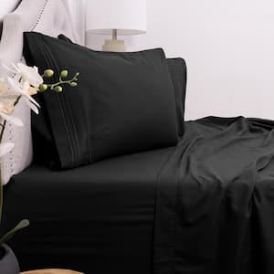 1800 Series 4-Piece Black Solid Color Microfiber Queen Sheet Set
