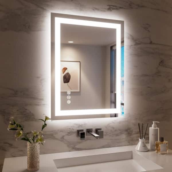 28 in. W x 36 in. H Rectangular LED Frameless Wall Bathroom Vanity Mirror with Anti-Fog, Front/Backlight Tempered Glass