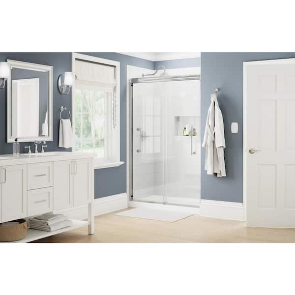 Delta Ashmore 48 in. x 74-3/8 in. Semi-Frameless Sliding Shower Door in Satin Chrome with 5/16 in. (8mm) Tempered Clear Glass