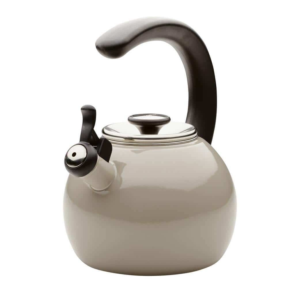 Gray Enamel on Steel Whistling Teakettle with Flip-Up Spout, 2 Quart