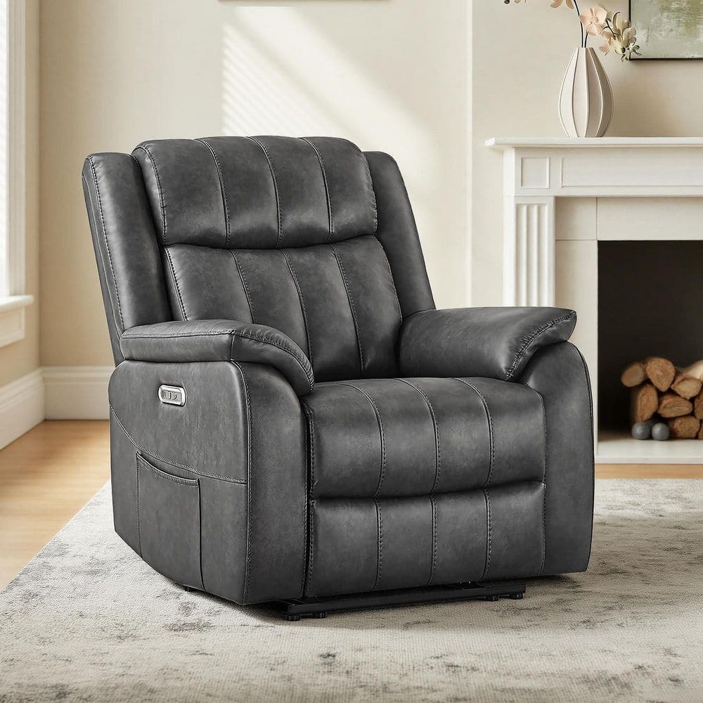 Spruce & Spring Vensa Grey Faux Leather Power Wall Hugger Recliner