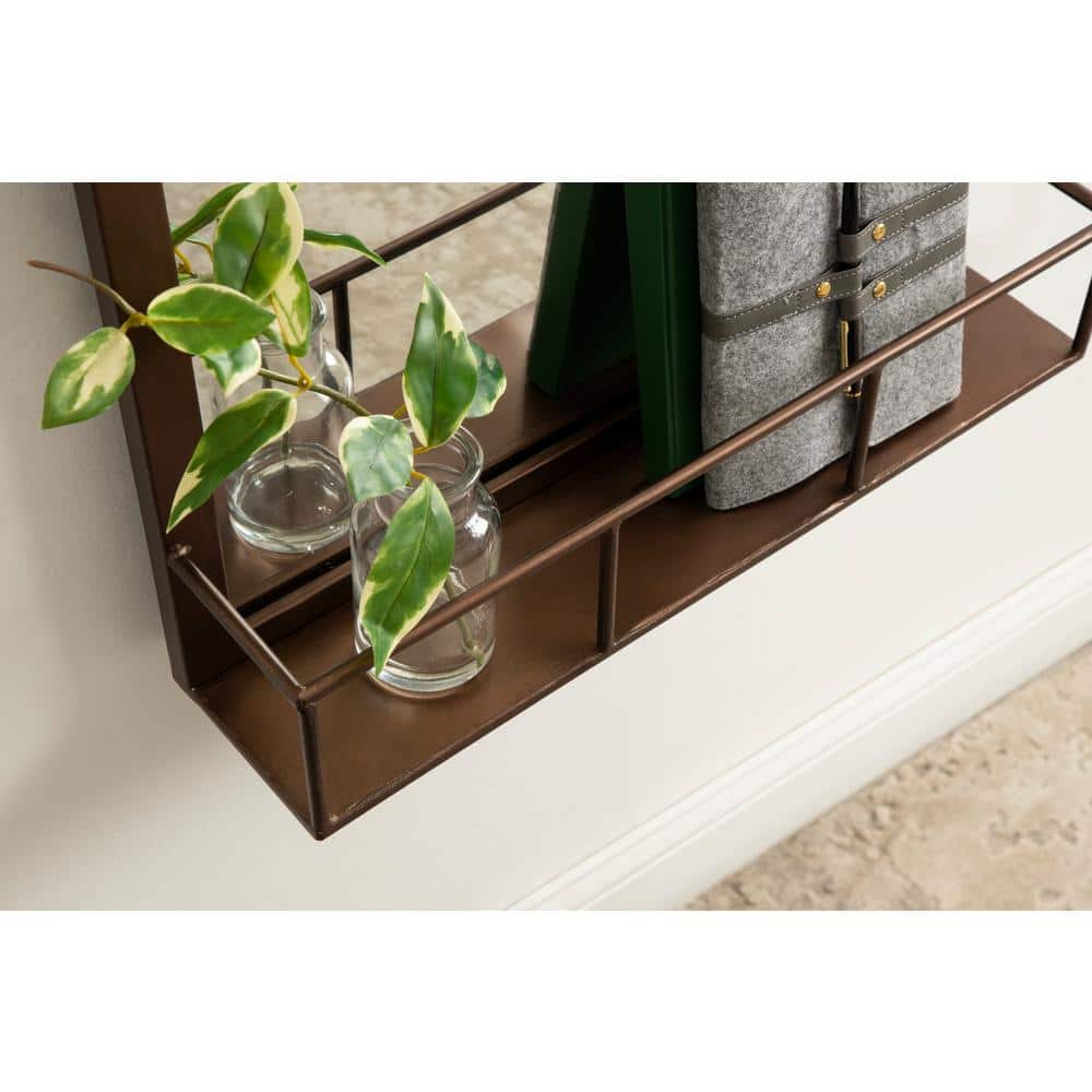 Jackson Bronze Rectangular Metal Frame Mirror with Shelf