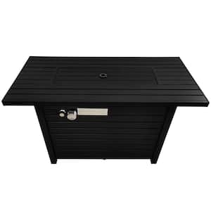 42 in. Steel Propane Natural Gas Outdoor Fire Pit Table with Lid, Black