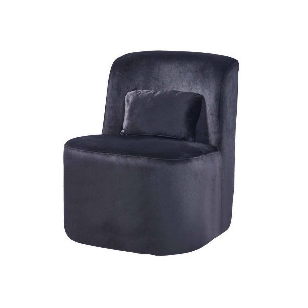 Suma 25" Black Velvet Slipper Accent Chair with Pillow