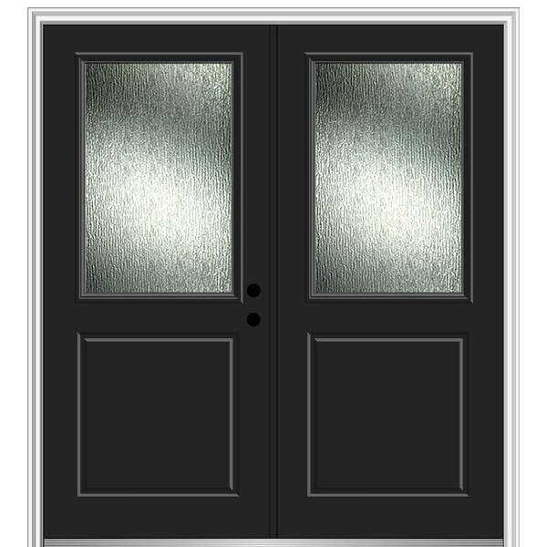 MMI Door 64 in. x 80 in. Left-Hand/Inswing Rain Glass Black Fiberglass Prehung Front Door on 6-9/16 in. Frame