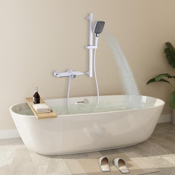 Single Handle 3-Spray Tub and Shower Faucet 4.93 GPM in White Valve Included