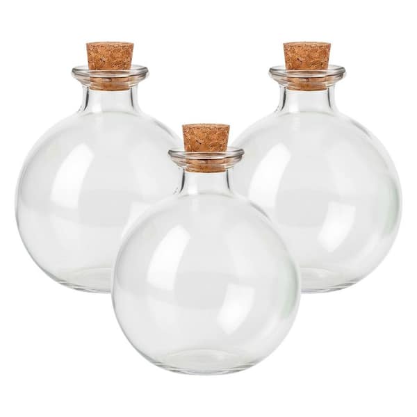 3 pcs Clear Round Glass Decorative Accessory Halloween Potion Bottles with Cork for DIY Crafts and Gifts