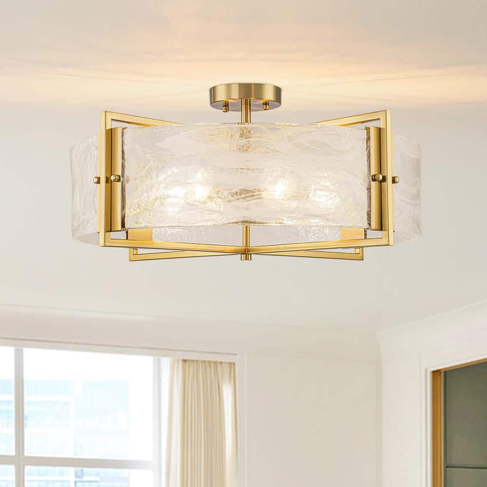 Y'INSP 23.6 in. 6-Light Drum Brushed Brass Modern Farmhouse Semi