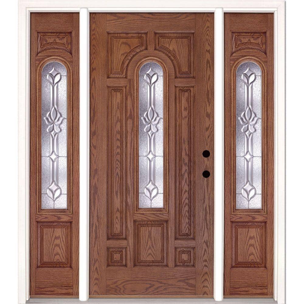 67.5 in.x81.625 in. Medina Zinc Center Arch Lite Stained Medium Oak Left-Ha