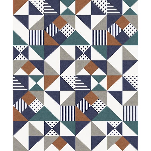 Seabrook Designs Indigo and Burnt Orange Lozenge Geometric Paper Non-Woven Unpasted Wallpaper Roll (covers 56 sq. ft.)