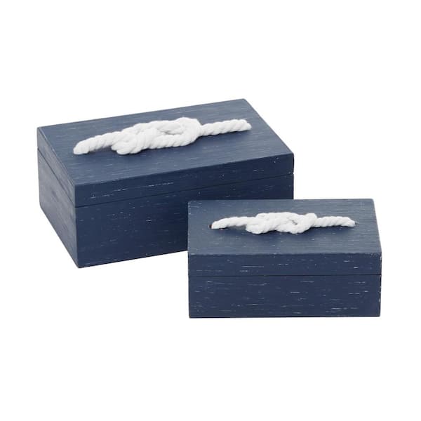 Litton Lane Rectangle Wood Box with Knot Details and Hinged Lid (Set of 2)