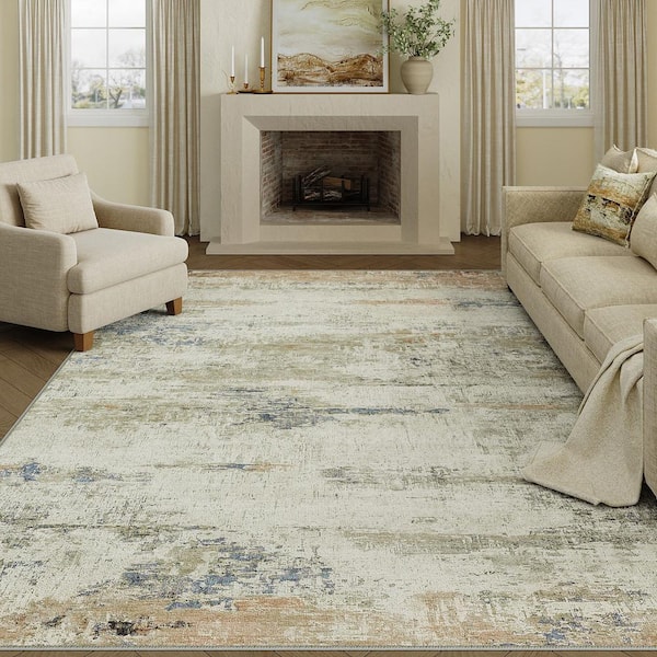 Sea Brown 8 ft. x 10 ft. Modern Abstract Washable Area Rug