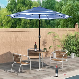 9 ft. Steel Crank and Tilt Stripe Market Patio Umbrella in Royal Blue and White