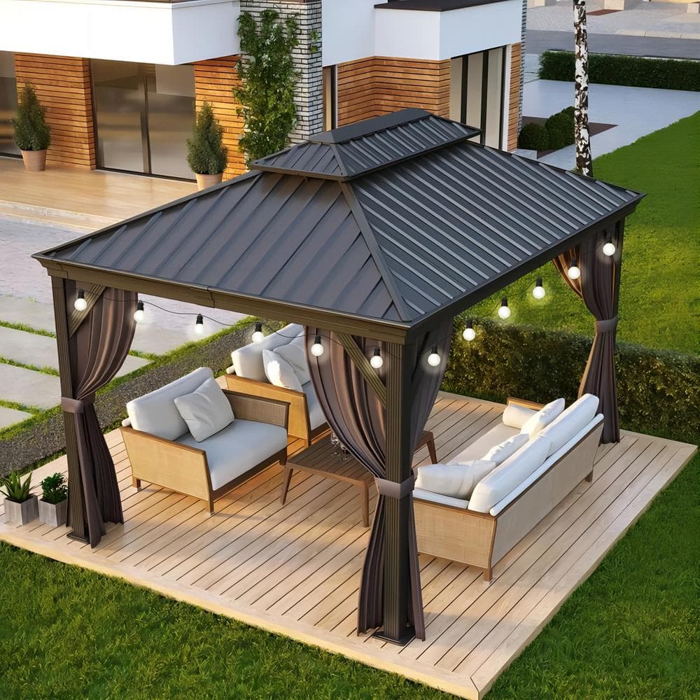 PURPLE LEAF 10 ft. x 12 ft. Gray Aluminum Frame Patio Outdoor