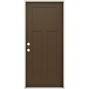36 in. x 80 in. 3-Panel Right-Hand/Inswing Craftsman Dark Chocolate Steel Prehung Front Door