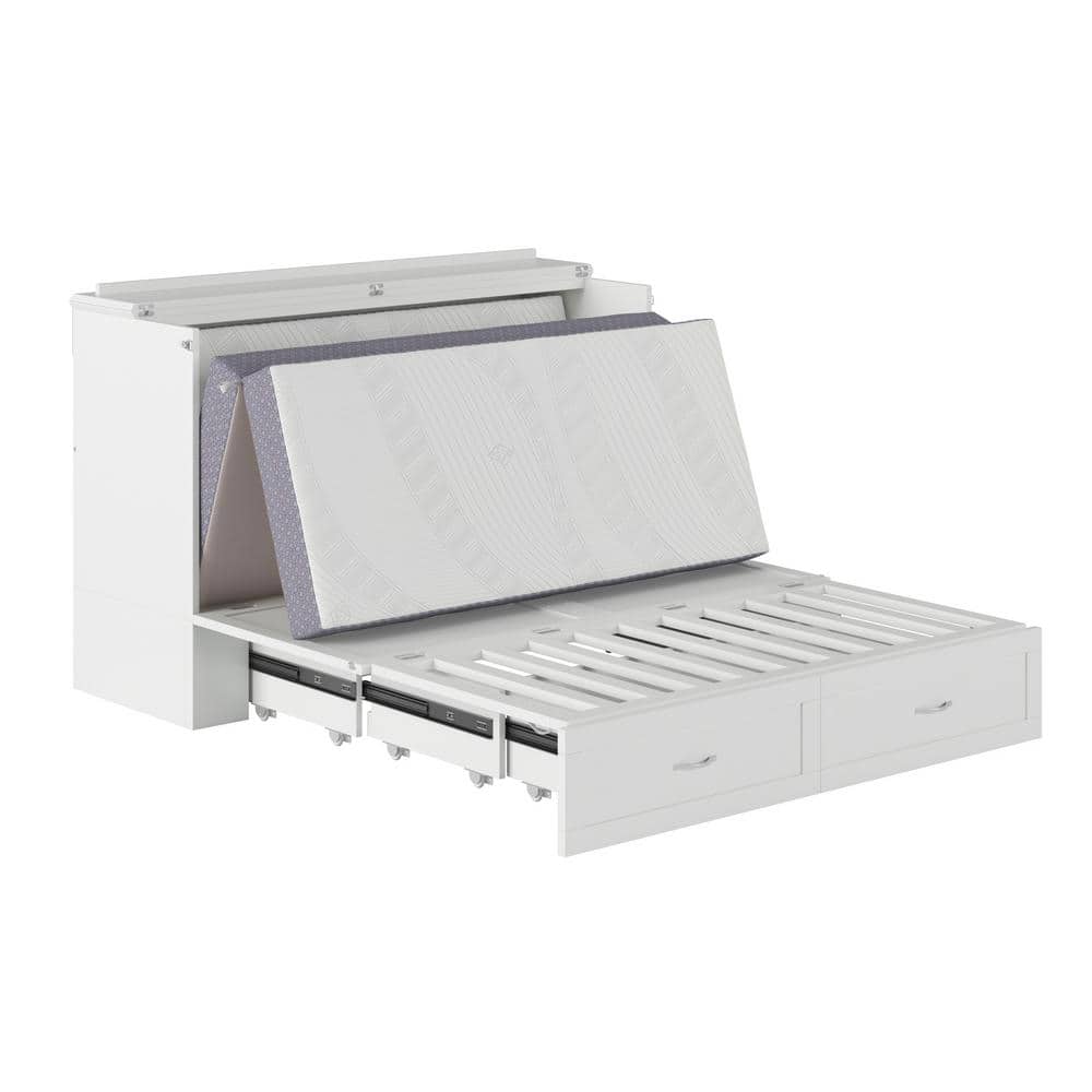 Hamilton White Queen Murphy Bed Chest with Storage Drawer