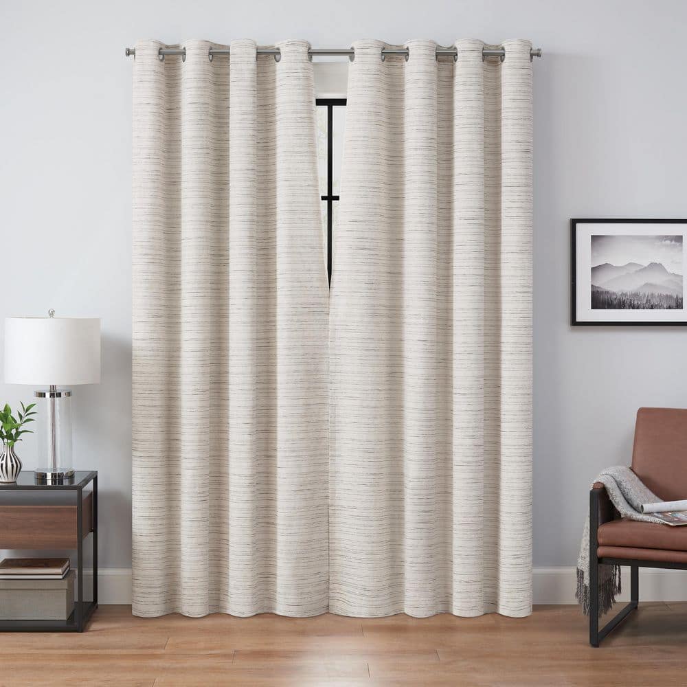 Ivory Blackout Grommet Linen-Polyester Window Panel, 50'' x 84''