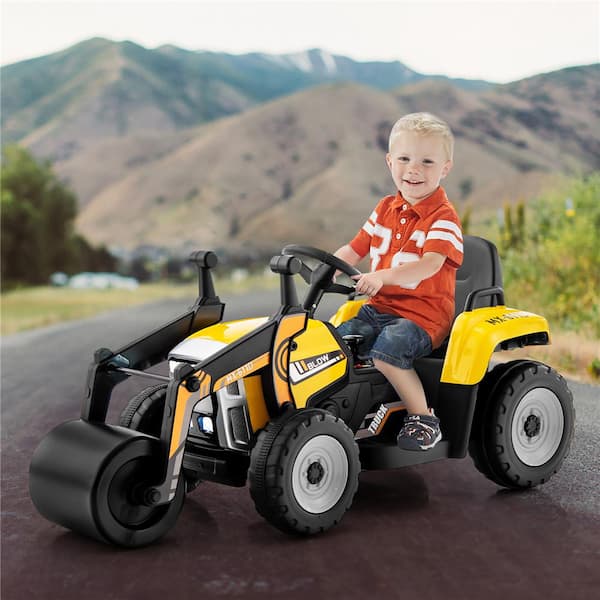 Kids Ride On Roller 12-Volt Electric Tractor Remote with Music and LED Light Yellow