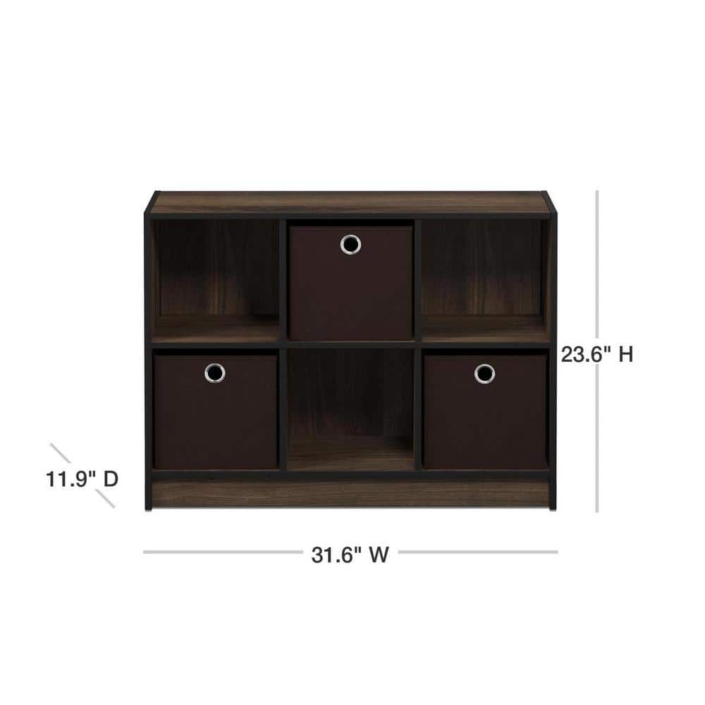 Columbia Walnut & Dark Brown 6-Cube Study Room Organizer with Bins