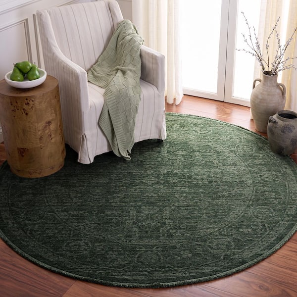 Vintage Overdye 7 ft. x 7 ft. Round Green Vintage Distressed Traditional Area Rug
