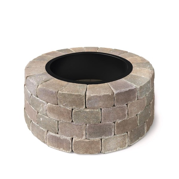 Grand 4-Course 48 in. W x 16 in. H Round Concrete Wood Fire Pit Kit in Beechwood